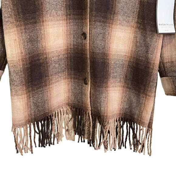 Bagatelle Brown Plaid Fringe Long Shacket Shirt Jacket Sz Small NWT - Picture 5 of 7
